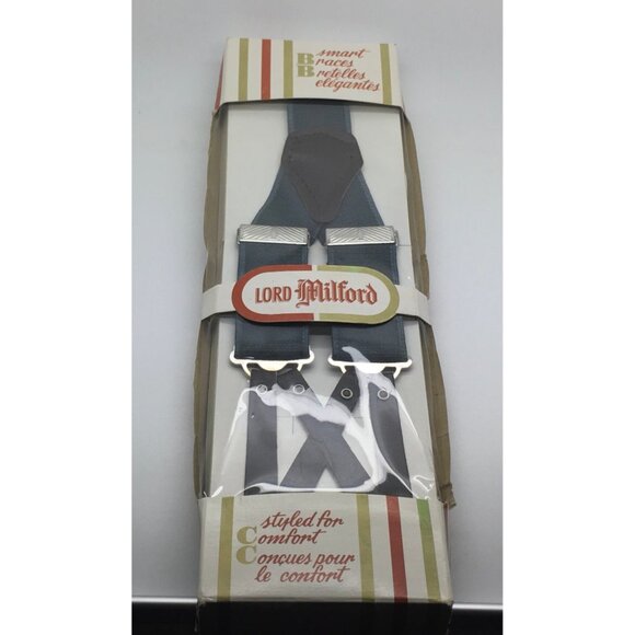 Lord Milford Vintage Mens Suspenders Trouser Button Braces Gray Brown Leather - Picture 2 of 3